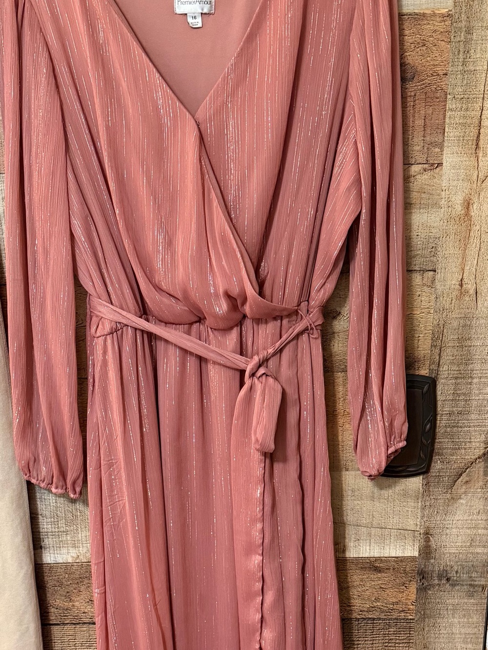 Metallic Detail Wrap Maxi Dress - Dusty Rose